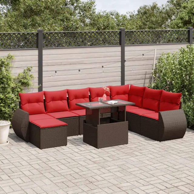 vidaXL 9-delige tuinbankset met kussens, bruin polyrotan, foto 2