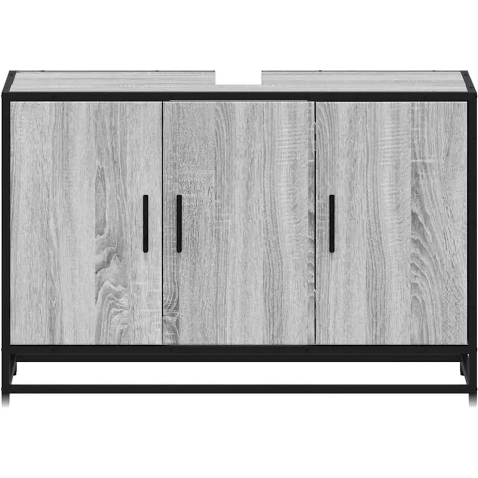 vidaXL Wastafelkast 90x33x60 cm bewerkt hout grijs sonoma eikenkleurig, foto 4