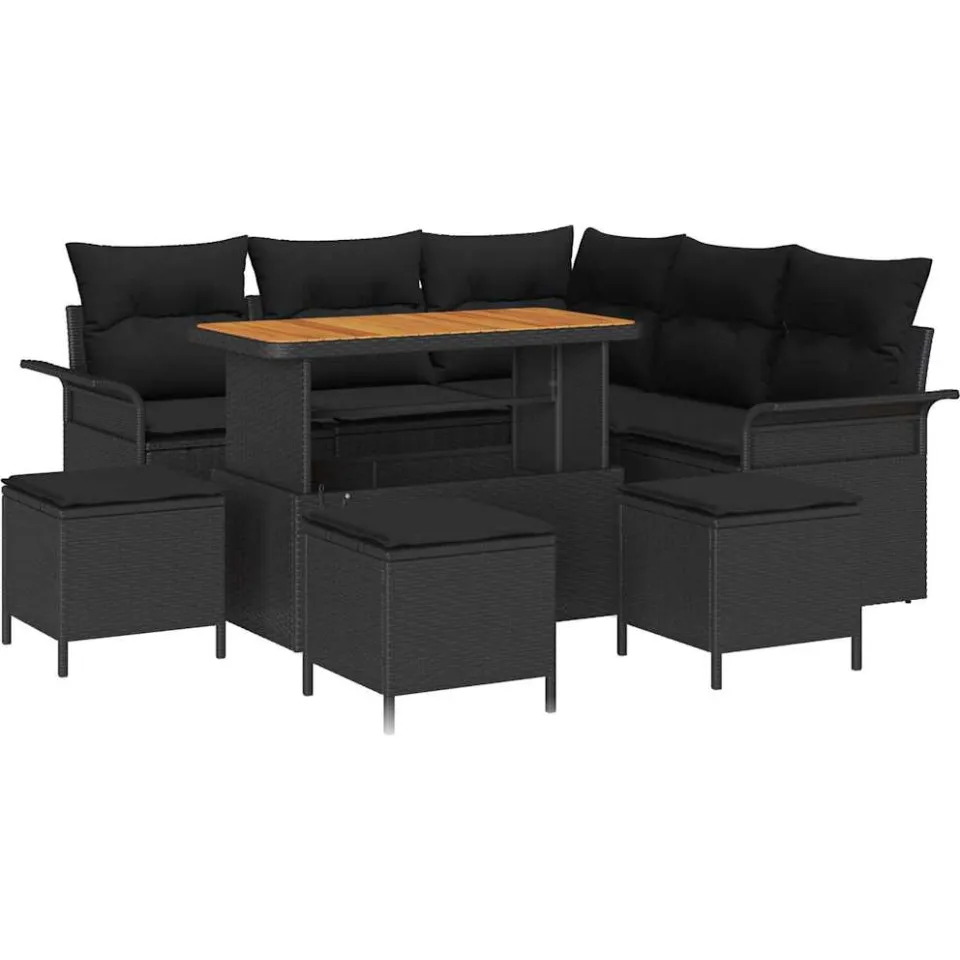 vidaXL Tuinbankenset 9 st Zwart poly rattan, foto 3