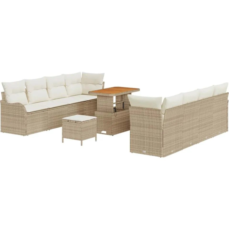 vidaXL Tuinbankenset 11 st Beige poly rattan