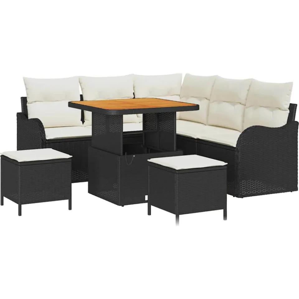vidaXL Tuinbankenset 8 st Zwart poly rattan