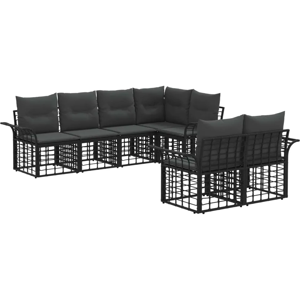 vidaXL Buiten bankenset 7 st Zwart en Donkergrijs Polyester