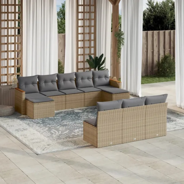 vidaXL 10-delige Loungeset met kussens poly rattan beige, foto 2