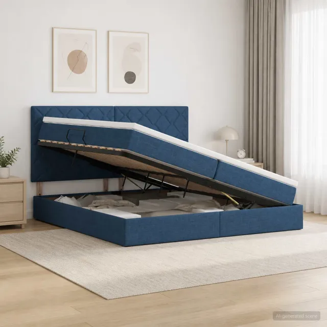 vidaXL Opslag bed met matras met hoofdeinde Blauw 200 x 200 cm Stof
