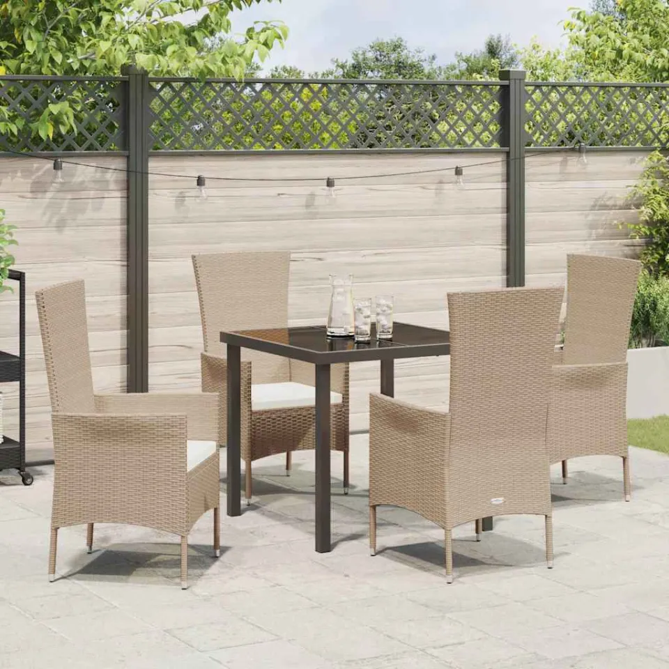 vidaXL Tuin eettafelset 5 st Beige poly rattan, foto 3