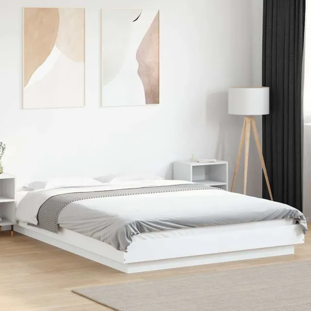 vidaXL Bedframe met LED-verlichting bewerkt hout wit 120x190 cm
