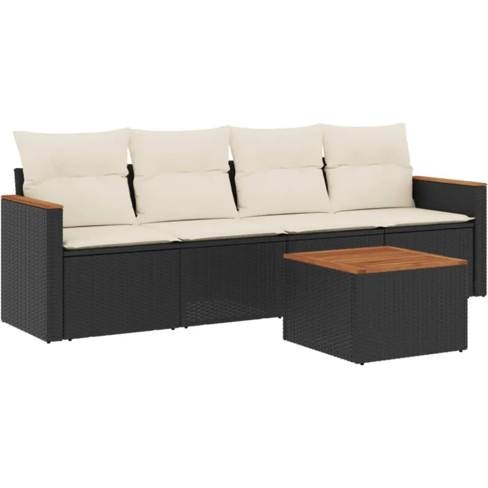 vidaXL 5-delige Loungeset met kussens poly rattan zwart, foto 4
