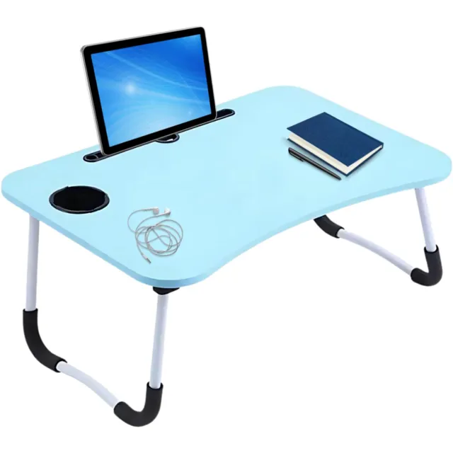 Lomera Opklapbare Laptoptafel - Bedtafel - Laptop Standaard - Tafel met Bekerhouder - Tablethouder - Opberglaatje - Anti-Slip Poten - MDF Tafelblad - Metalen Frame - 60x40 CM - Blauw Tafelblad - Laptoptafel voor Bed - Werken in Bed nvt