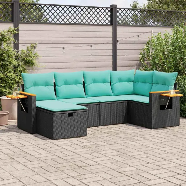 vidaXL 6-delige Loungeset met kussens poly rattan zwart, foto 2