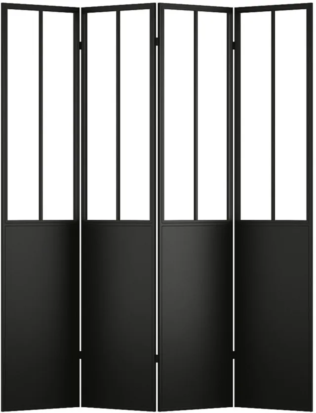 Vente-unique Kamerscherm in industriële atelierstijl in metaal met 4 panelen - H 178 x B 160 cm - Zwart - KALEVI