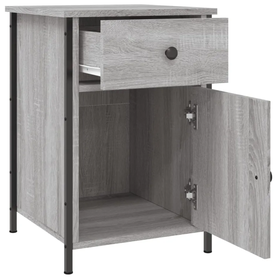 vidaXL Nachtkastje 40x42x60 cm bewerkt hout grijs sonoma eikenkleurig, foto 4
