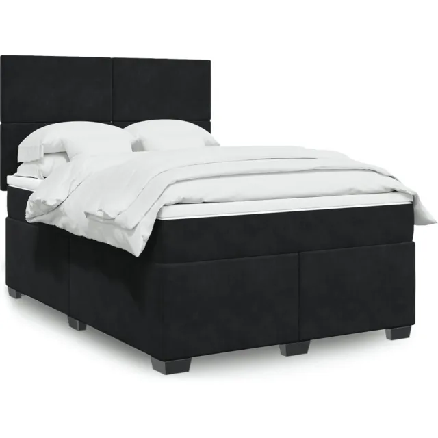 vidaXL Boxspring met matras fluweel zwart 160x200 cm
