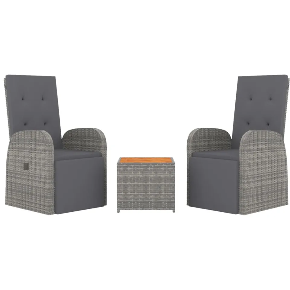 vidaXL 3-delige Loungeset poly rattan en massief acaciahout grijs