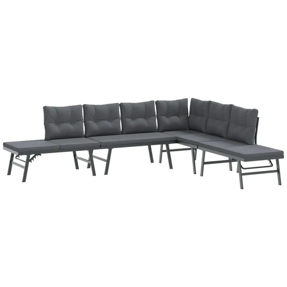 vidaXL 4-delige Tuinbankenset met kussens gepoedercoat staal zwart, foto 3