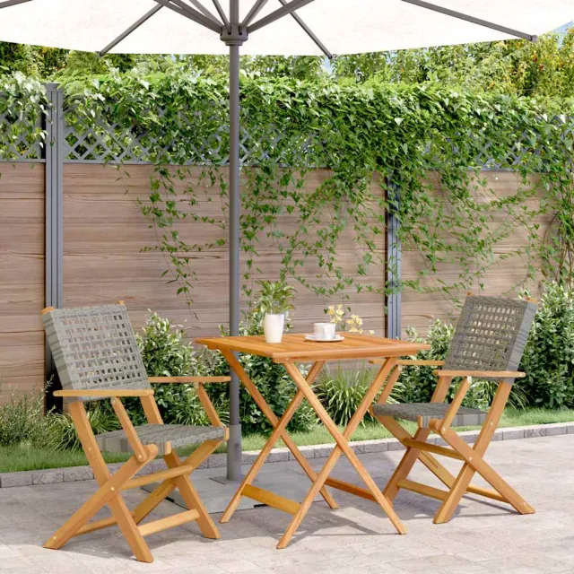 vidaXL 3-delige Bistroset poly rattan en massief hout grijs, foto 2