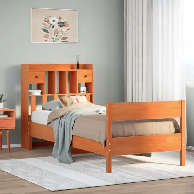 vidaXL Bed met boekenkast zonder matras grenenhout wasbruin 100x200 cm bruin