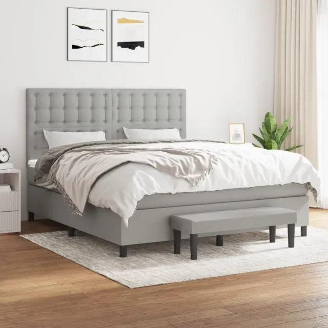 vidaXL Boxspring met matras stof lichtgrijs 160x200 cm grijs