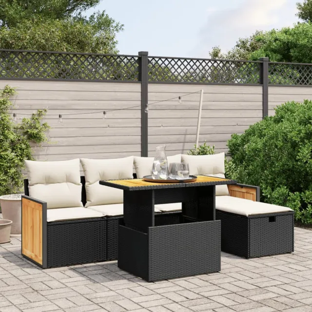 vidaXL 6-delige Loungeset met kussens poly rattan zwart, foto 2