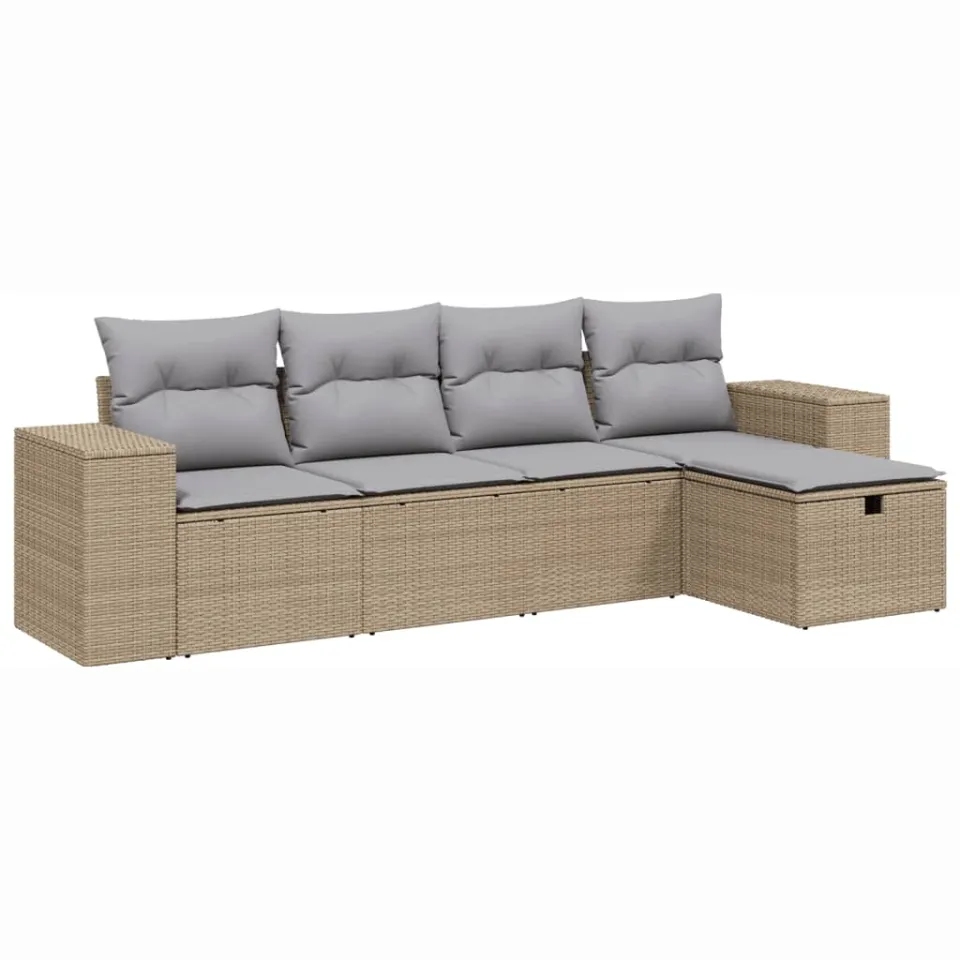 vidaXL 5-delige Loungeset met kussens poly rattan gemengd beige, foto 3