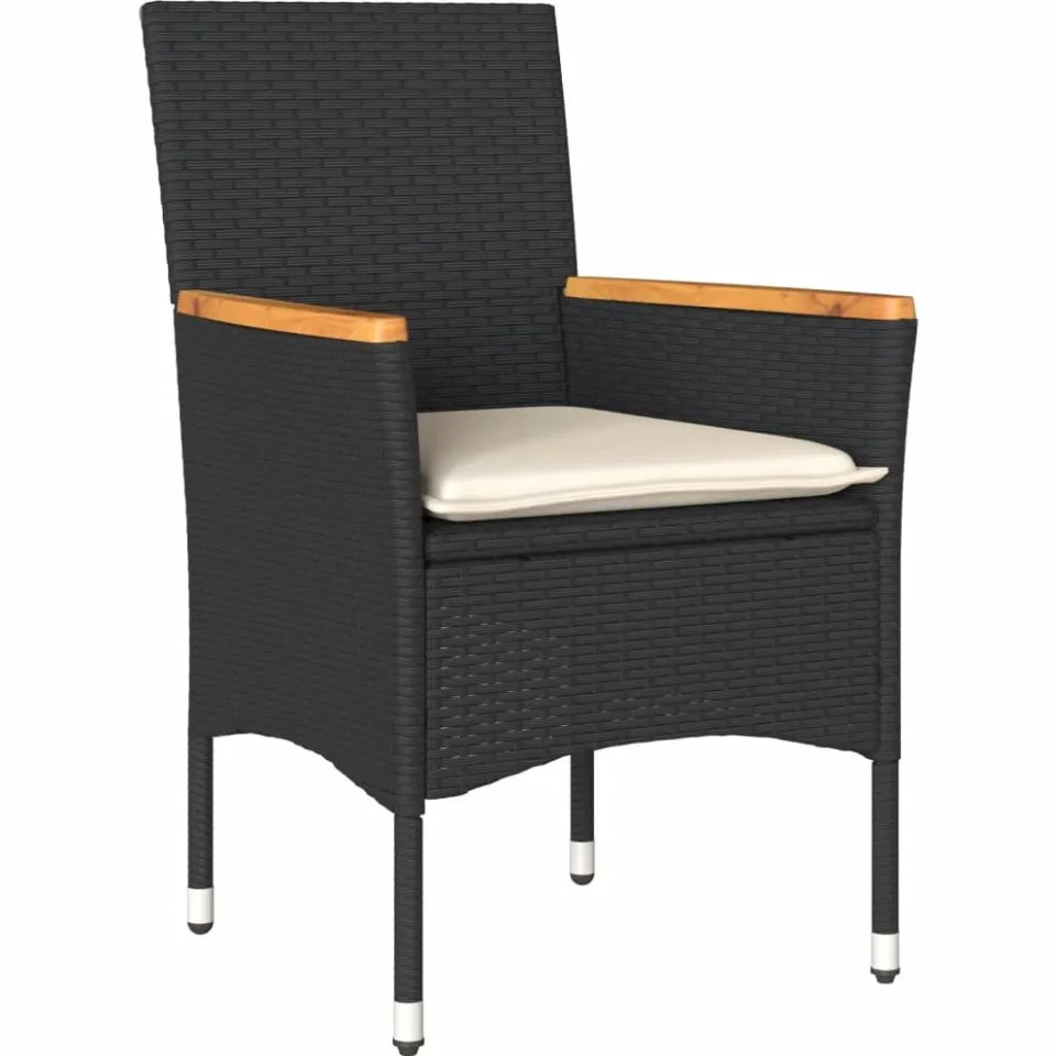 vidaXL 7-delige Tuinset met kussens poly rattan en acaciahout zwart
