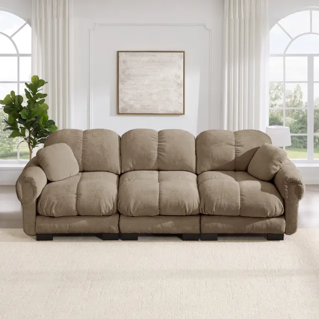 HAUSS SPOLE Zitbank - Cloud Sofa - 3-Zits Met 2 Decoratiekussens En Gestikt Patroon - Voor Woonkamer - Chenille Stof - Bruin