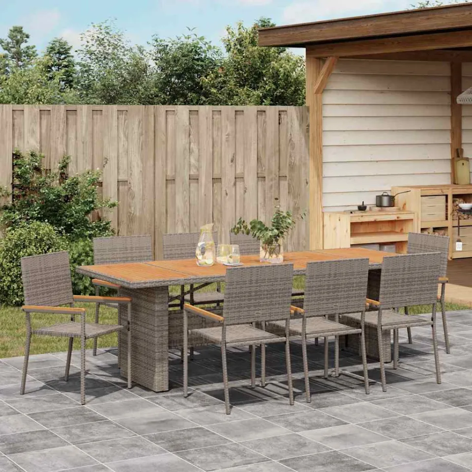 vidaXL Tuin eettafelset 9 st Grijs poly rattan, foto 3