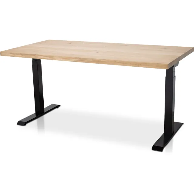 Multi Ratio Zit-sta bureau met massief eiken blad 160 x 80 cm - MRC PRO NEN-EN 527 - elektrisch verstelbaar - frame zwart - 130 cm hoog - 150KG draagvermogen