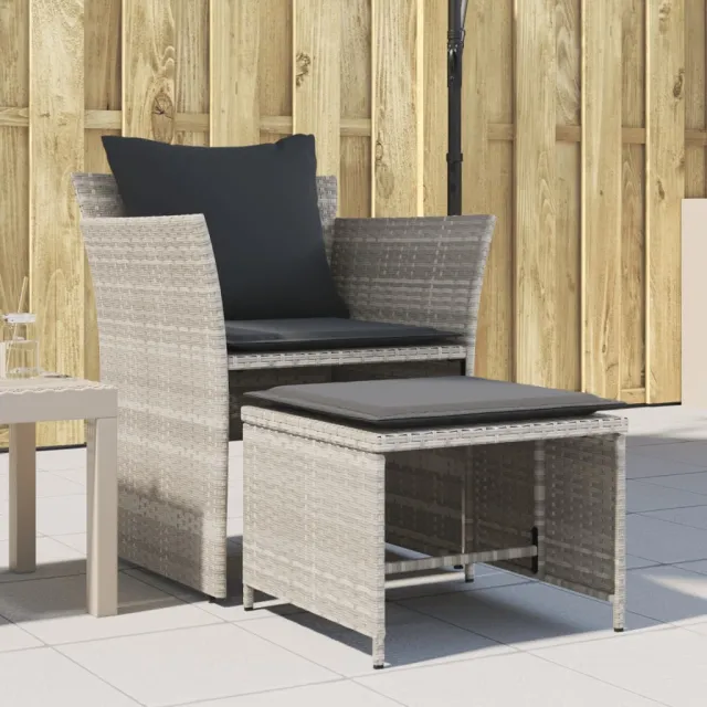 vidaXL Tuinstoel met voetenbank poly rattan lichtgrijs grijs, foto 2