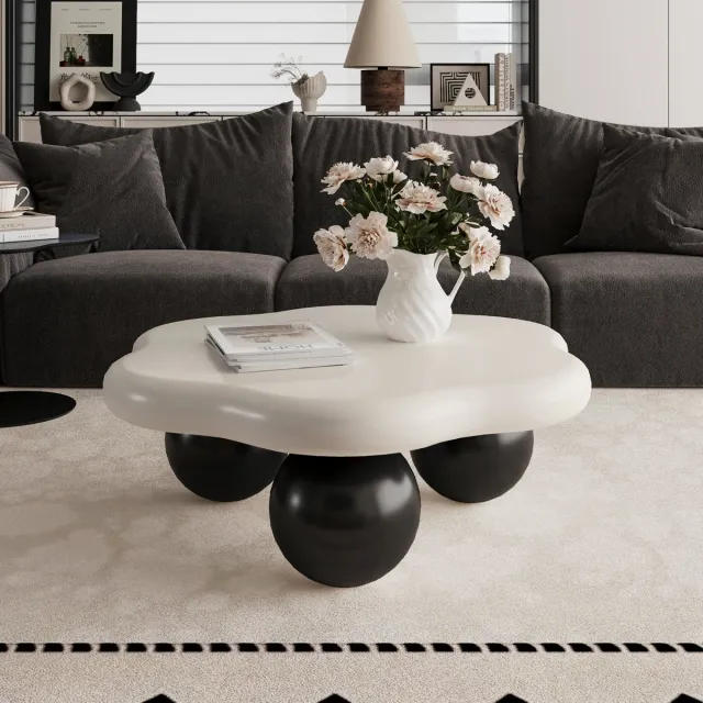 MIVRAY Salontafel - Wolkvormig Design Met Ronde Poten - Voor Woonkamer En Kinderhoek - MDF - 80x35 Cm - Zwart Wit