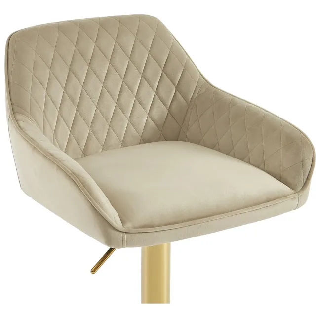 Vente-unique Set van 2 barkrukken van fluweel en goudkleurig metaal - In hoogte verstelbaar - Beige - TAVOA