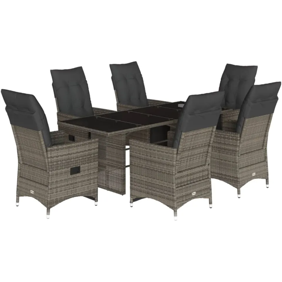 vidaXL 7-delige Bistroset met kussens poly rattan grijs, foto 3