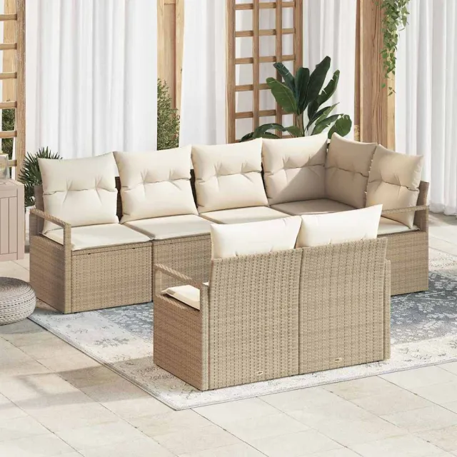 vidaXL Tuinbankenset 7 st Beige en Wit poly rattan, foto 2