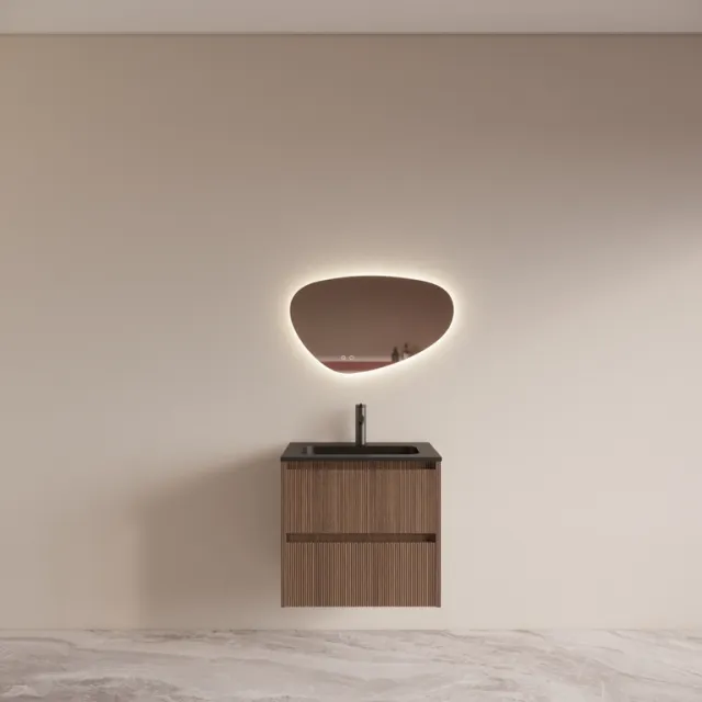 Boss & Wessing Badmeubelset BWS Riga met Asia Wastafel Zwart 60 cm Donker Eiken Japandi Bruin