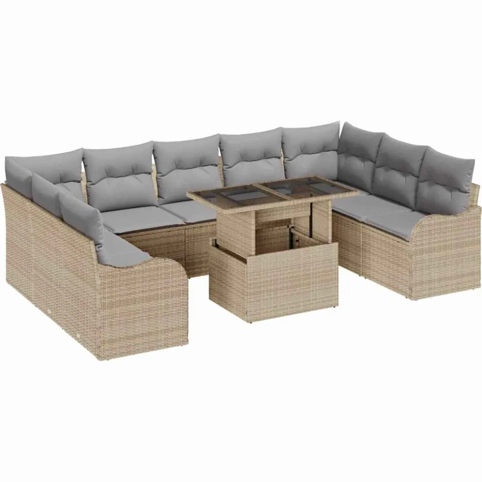 vidaXL Tuin Sofa Set 10 st Beige Poly riet, foto 4