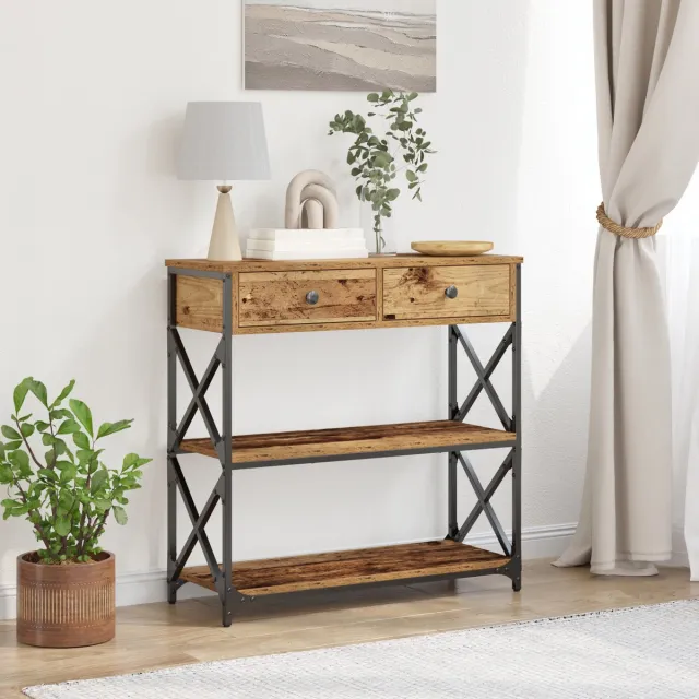 vidaXL Console - Tafel - Oud - hout - 75 - x - 28 - x - 75 - cm Bruin