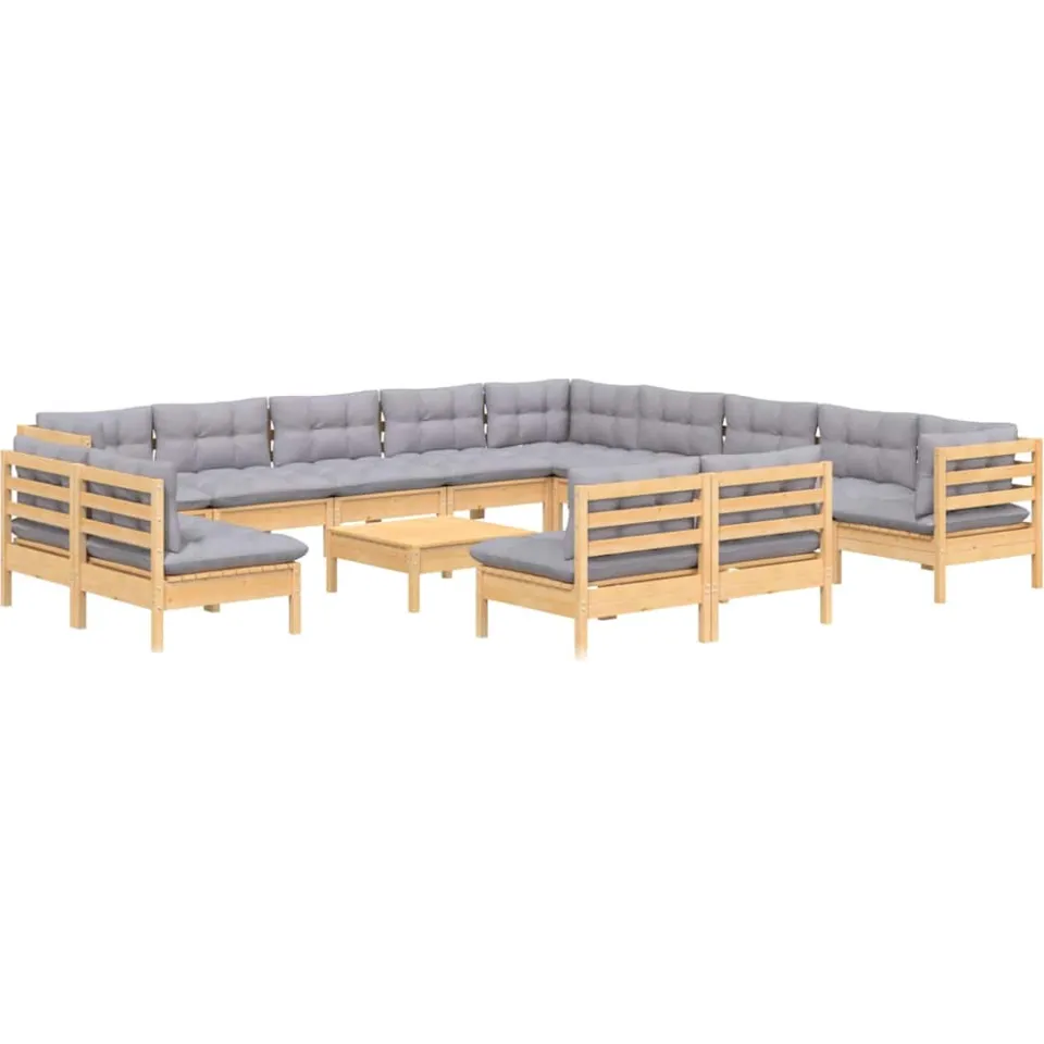 vidaXL 14-delige Loungeset met grijze kussens massief grenenhout grijs, foto 2