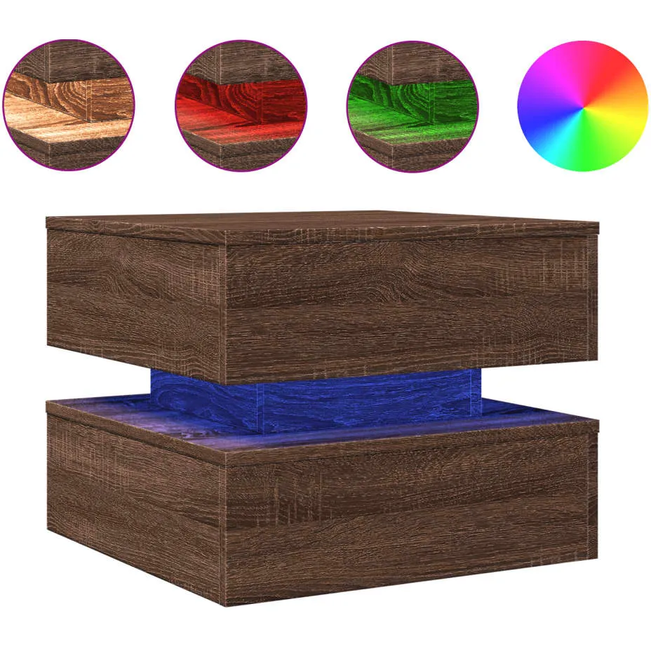 vidaXL Salontafel met LED-verlichting 50x50x40 cm bruin eikenkleur, foto 3