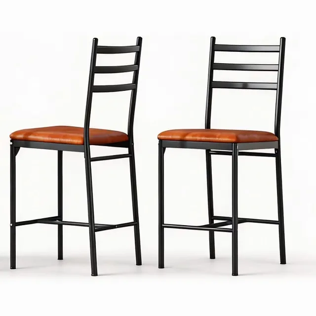 Happiq Set van 2 Barkrukken - Vintage Gestoffeerd design - voor keukeneiland en restaurant - Retrobruin PU Leer en Zwart Metaal - Groen Retro bruin