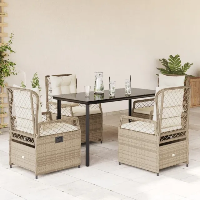 vidaXL 5-delige Tuinset met kussens poly rattan beige, foto 2
