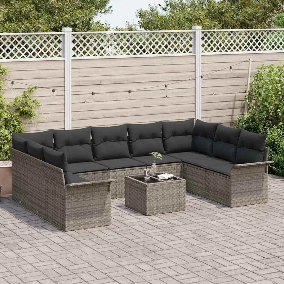 vidaXL Tuinbankenset 10 st Grijs poly rattan, foto 3
