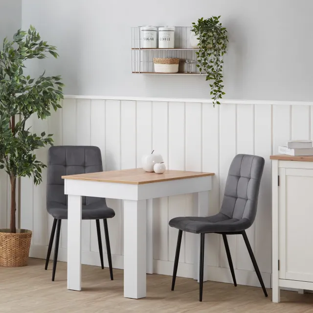 Homestyle4u Eettafel - 90x60 cm - Eetkamertafel - Massief Hout - Wit en Natuur Natuurlijke