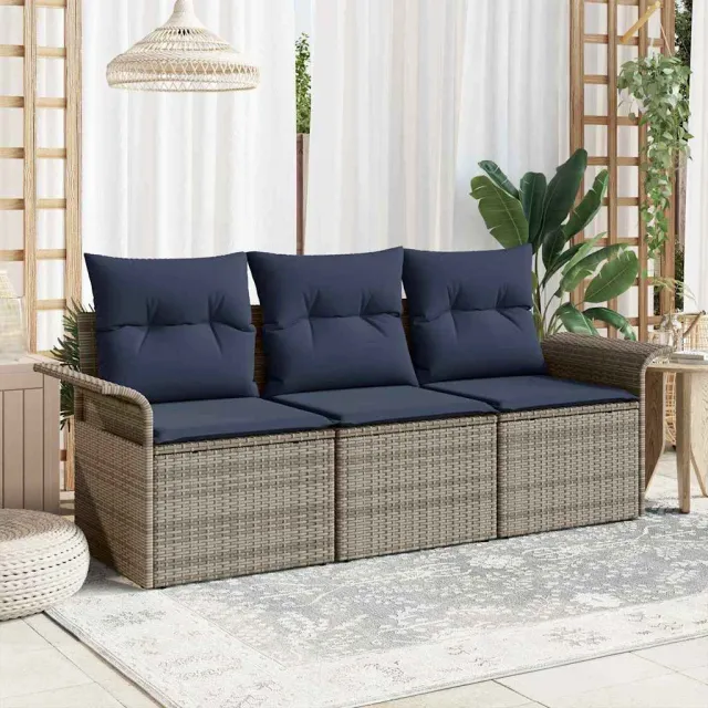 vidaXL Tuin Sofa Set 3 st Grijs Poly riet, foto 2