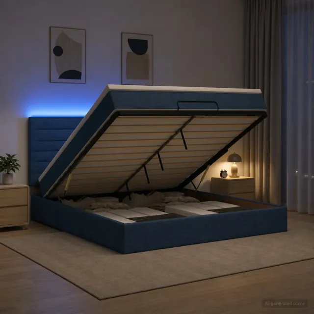 vidaXL Ottoman Bed met Matrassen en LED Blauw 140 x 190 cm Stof