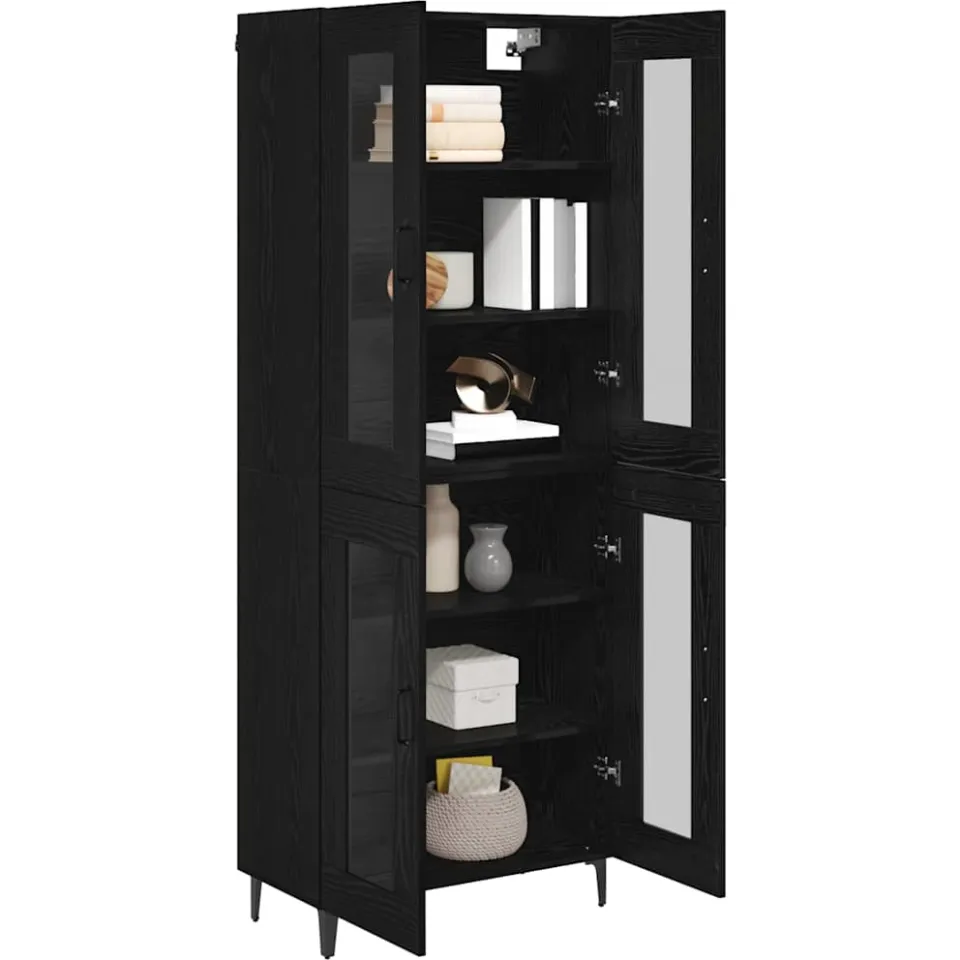vidaXL Highboard Zwart Eiken 69,5 x 34 x 180 cm Bewerkt hout