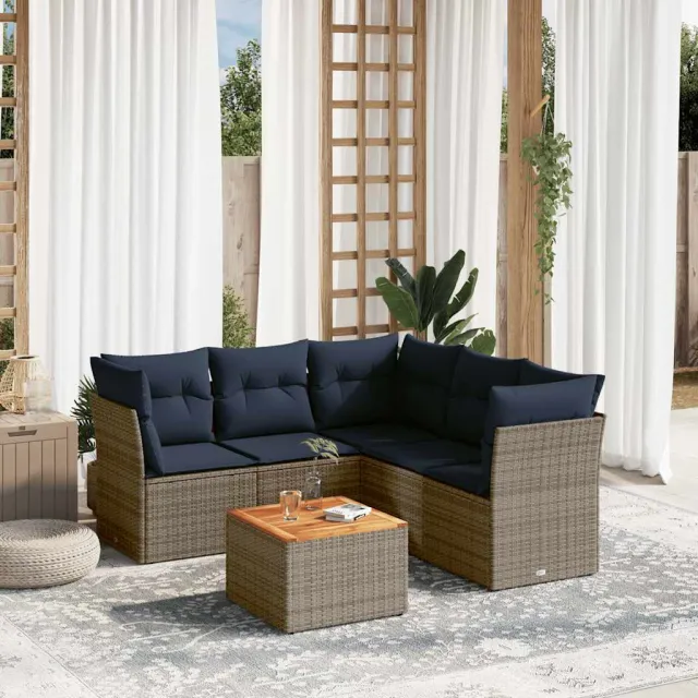 vidaXL 6-delige Loungeset met kussens poly rattan grijs, foto 2