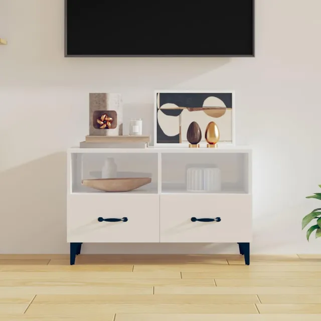 vidaXL Tv-meubel 80x36x50 cm bewerkt hout hoogglans wit