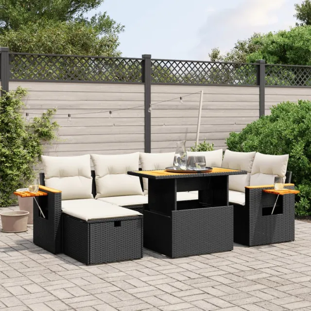vidaXL 7-delige Loungeset met kussens poly rattan zwart, foto 2