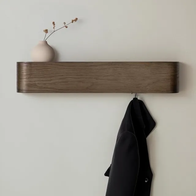 Daity Wandplank – Modern design, kledingrek met verborgen haken – hoedenrek – opbergplank – walnootkleur Bruin