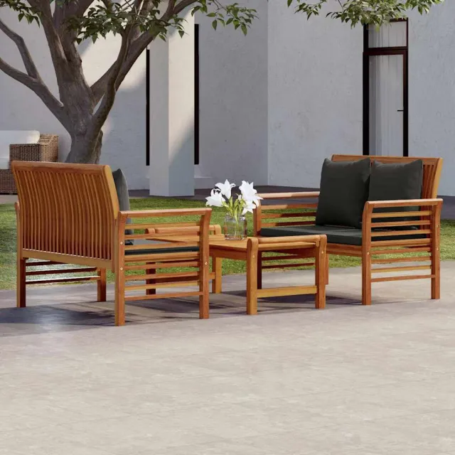 vidaXL 3-delige Loungeset met kussens massief acaciahout bruin, foto 2