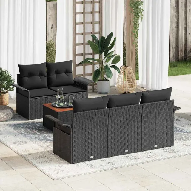 vidaXL Tuinbankenset 6 st Zwart poly rattan, foto 2